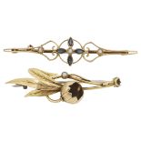 An Edwardian sapphire and seed pearl brooch and another