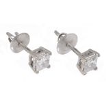 A pair of rectangular princess-cut diamond earrings