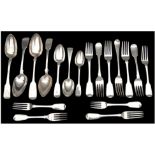 A collection of George III and later silver mostly fiddle pattern flatware