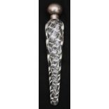 A late Victorian silver mounted clear glass torpedo shaped scent bottle