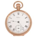 A 9ct gold open faced Waltham pocket watch