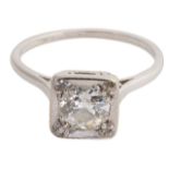 A single stone Art Deco diamond set ring
