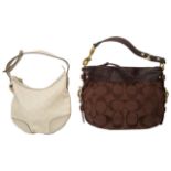 A Gucci light beige monogrammed shoulder bag and a Coach brown leather shoulder bag