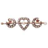 A delicate Victorian diamond heart set 'love' brooch