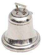 A George V silver inkwell in the shape of a bell,