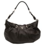 A Prada Vitello Daino Hobo black leather shoulder bag
