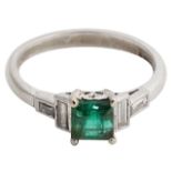An Art Deco style emerald and diamond ring