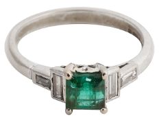 An Art Deco style emerald and diamond ring