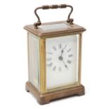 An early 20th century French gilt brass carriage clock