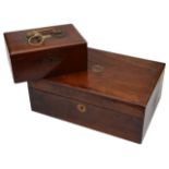 An early 19th c. rosewood work box and a late 19th c. teak cash/strong box
