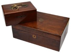 An early 19th c. rosewood work box and a late 19th c. teak cash/strong box