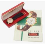 A Gentleman's Roamer Rotodate 44 automatic gold plated wristwatch