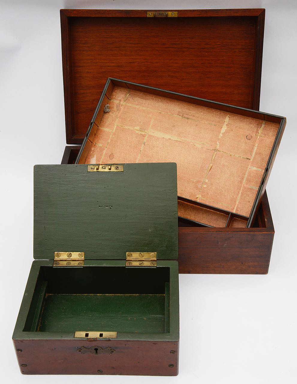 An early 19th c. rosewood work box and a late 19th c. teak cash/strong box - Image 2 of 2