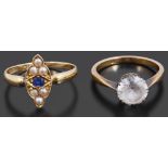 A delicate Victorian sapphire and pearl ring and another