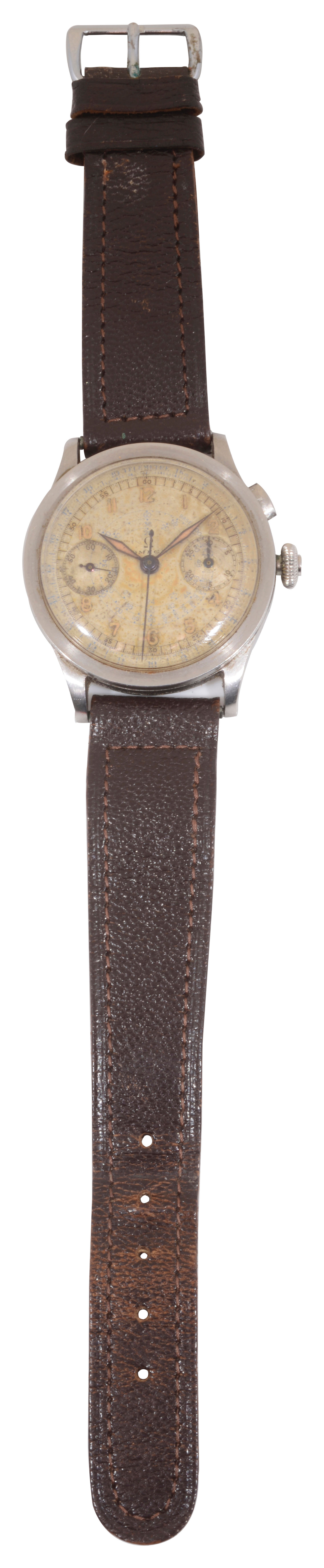A rare gentleman's large size stainless steel Omega 33.3 monopusher chronograph wristwatch c.1939