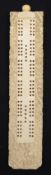 A late 19th century Chinese Canton export carved ivory cribbage board,