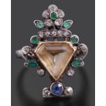 An unusual 18th century style multi gem-set giardinetto ring