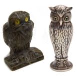 A labradorite carving of an owl perched on log and a continental silver plated desk seal