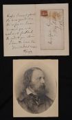 Alfred, Lord Tennyson (1809-1892). A signed letter in pen and ink,