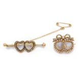 A charming Victorian twin moonstone heart love brooch/pendant