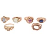 A collection of mid 20th century Continental gem set dress rings