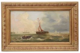 Attrib. to William Broome (Brit., 1838-92) 'Sailing in a strong breeze off Ramsgate' oil on canvas