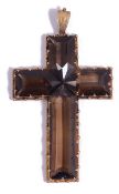 A large early 19th century smoky quartz pendant cross