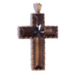 A large early 19th century smoky quartz pendant cross