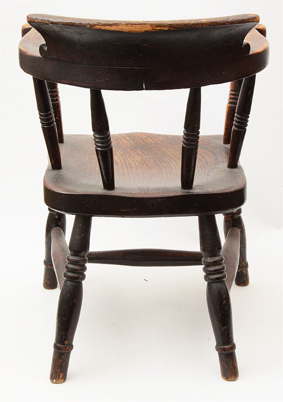 A Victorian stained beechwood child's smokers bow armchair - Image 2 of 2