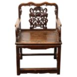 A 19th century Chinese carved hardwood open armchair