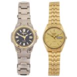 A Seiko Kinetic Titanium stainless steel wristwatch and a Seiko 5 gold plated date just wristwatch