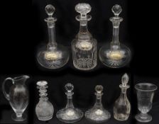 A collection of Victorian and later cut decanters and other glass