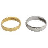 A 22ct gold wedding band and another 18ct white gold band