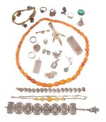 A butterscotch graduated amber bead necklace and various other jewellery