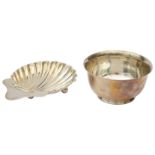 An Edwardian silver shell shaped butter dish and a George V silver sugar basin