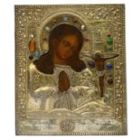 A Russian The Akhtyrskaya Mother of God silver-gilt icon