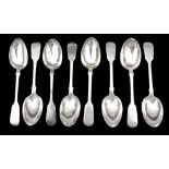 A set of eight Victorian fiddle pattern dessert spoons