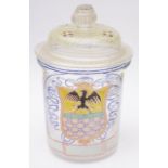 An Venetian style enamelled and gilt armourial glass apothecary jar and cover