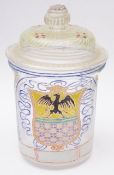 An Venetian style enamelled and gilt armourial glass apothecary jar and cover