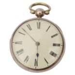 Vuillamy. A silver cased open faced cylinder fusee pocket watch