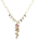 A Continental modern 18ct gold and tourmaline drop necklace