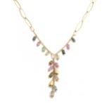 A Continental modern 18ct gold and tourmaline drop necklace