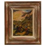 Continental school (20th c.), 'Figures in a landscape', oil on board, framed,