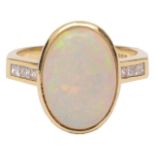 A contemporary opal and diamond set dress ring