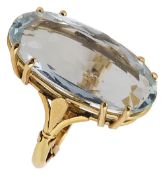 An aquamarine single stone ring