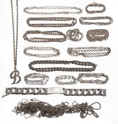 A heavy sterling silver Identity bracelet and a collection of silver jewellery