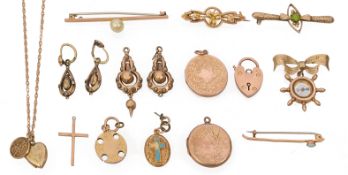 A Victorian 9ct gold compass fob brooch and a collection of mainly gold items