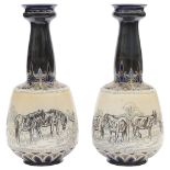 A pair of Doulton Lambeth stoneware vases by Hannah Barlow, c. 1880-91,