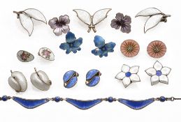 A collection of Scandinavian silver and enamel jewellery