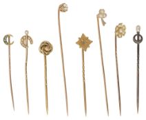 A collection of eight Vict. and Edwardian stick pins